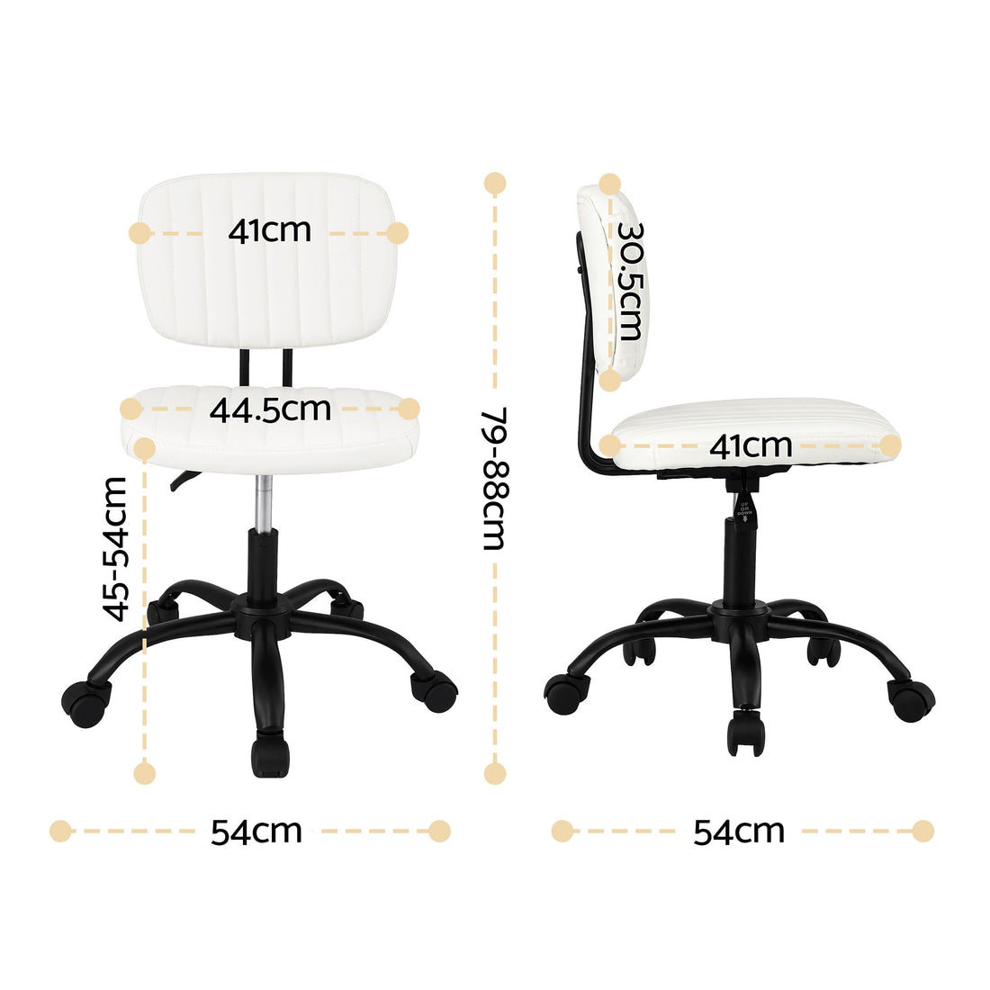 Artiss Armless Office Chair with Wheels, Ergonomic PU Leather Office Desk Chair, Height Adjustable 360° Swivel Computer Task Chair for Home Office, Study Room &amp; Small Space, White