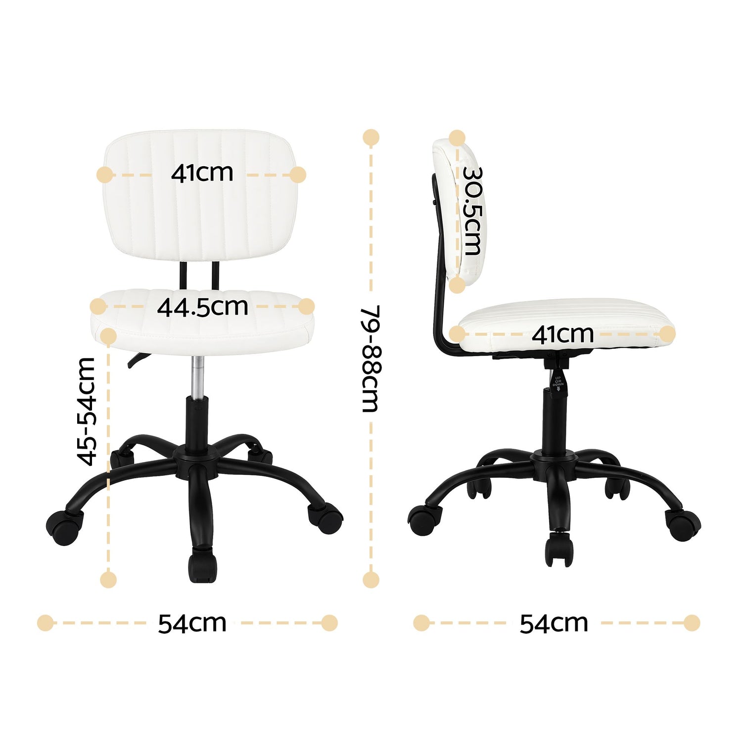 Artiss Armless Office Chair with Wheels, Ergonomic PU Leather Office Desk Chair, Height Adjustable 360° Swivel Computer Task Chair for Home Office, Study Room &amp; Small Space, White