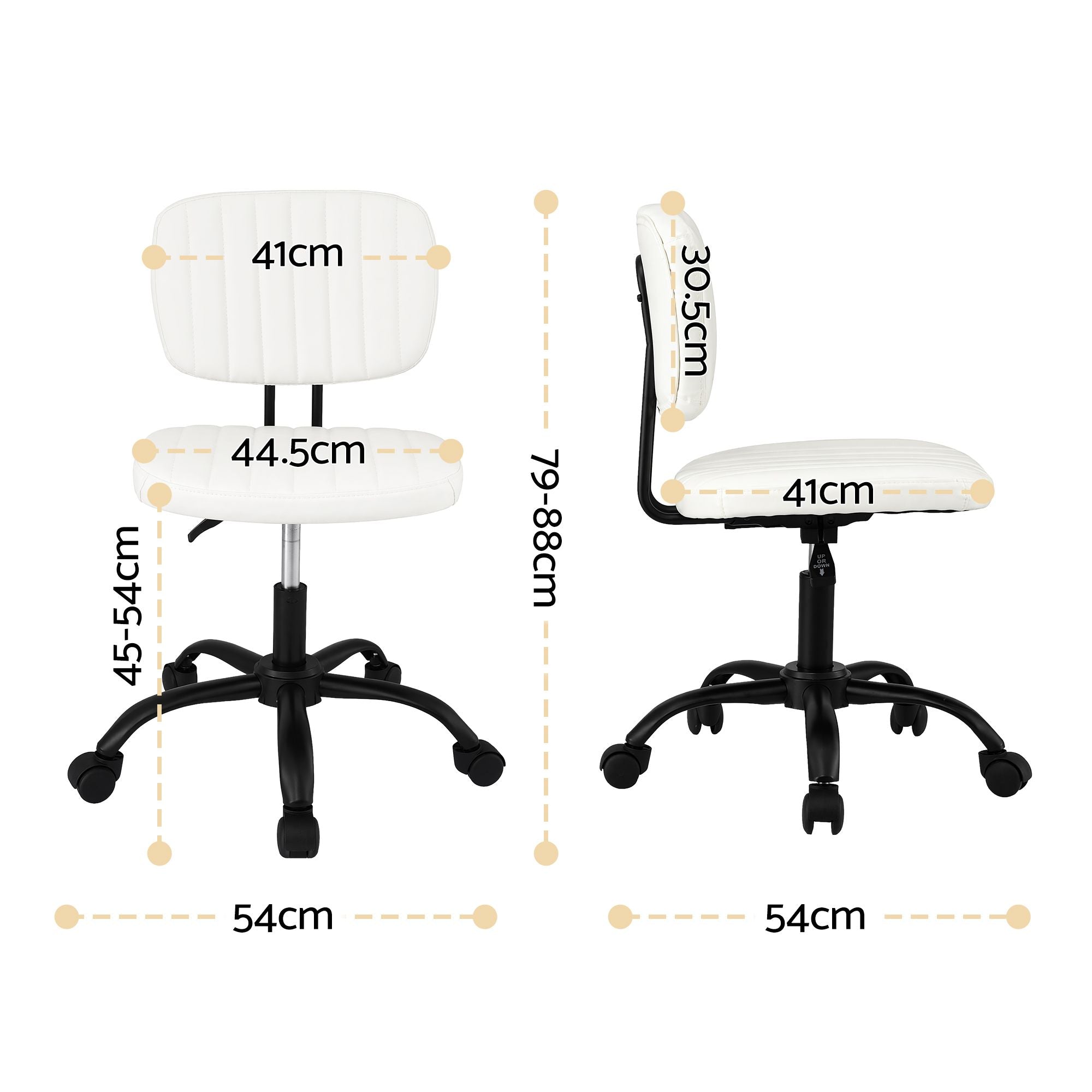 Artiss Armless Office Chair with Wheels, Ergonomic PU Leather Office Desk Chair, Height Adjustable 360° Swivel Computer Task Chair for Home Office, Study Room &amp; Small Space, White