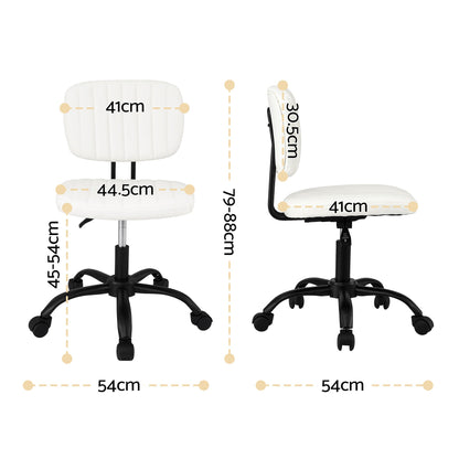 Artiss Armless Office Chair with Wheels, Ergonomic PU Leather Office Desk Chair, Height Adjustable 360° Swivel Computer Task Chair for Home Office, Study Room &amp; Small Space, White