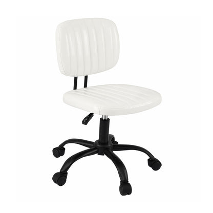 Artiss Armless Office Chair with Wheels, Ergonomic PU Leather Office Desk Chair, Height Adjustable 360° Swivel Computer Task Chair for Home Office, Study Room &amp; Small Space, White