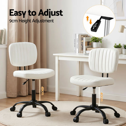 Artiss Armless Office Chair with Wheels, Ergonomic PU Leather Office Desk Chair, Height Adjustable 360° Swivel Computer Task Chair for Home Office, Study Room &amp; Small Space, White