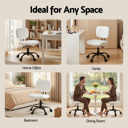 Artiss Armless Office Chair with Wheels, Ergonomic PU Leather Office Desk Chair, Height Adjustable 360° Swivel Computer Task Chair for Home Office, Study Room &amp; Small Space, White