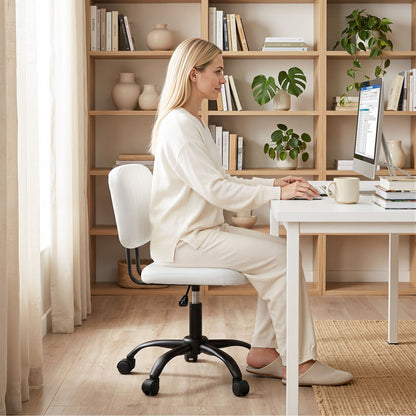 Artiss Armless Office Chair with Wheels, Ergonomic PU Leather Office Desk Chair, Height Adjustable 360° Swivel Computer Task Chair for Home Office, Study Room &amp; Small Space, White