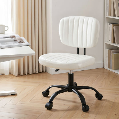 Artiss Armless Office Chair with Wheels, Ergonomic PU Leather Office Desk Chair, Height Adjustable 360° Swivel Computer Task Chair for Home Office, Study Room &amp; Small Space, White