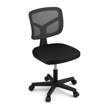 Artiss Armless Office Chair with Wheels, Ergonomic 360° Swivel Home Office Desk Chair, Height Adjustable Computer Task Chair with Fabric Back and Seat for Small Space, Black-Furniture &gt; Office &gt; Office &amp; Desk Chairs-PEROZ Accessories