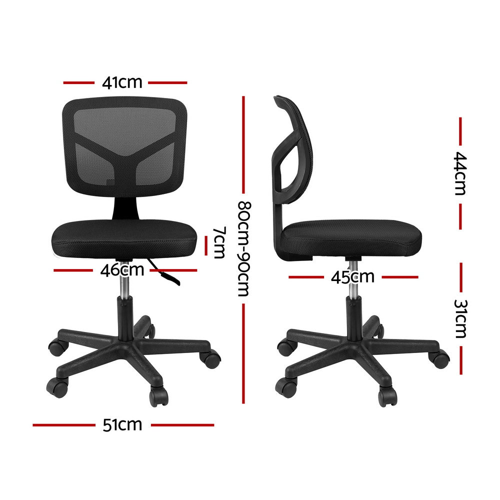 Artiss Armless Office Chair with Wheels, Ergonomic 360° Swivel Home Office Desk Chair, Height Adjustable Computer Task Chair with Fabric Back and Seat for Small Space, Black-Furniture &gt; Office &gt; Office &amp; Desk Chairs-PEROZ Accessories