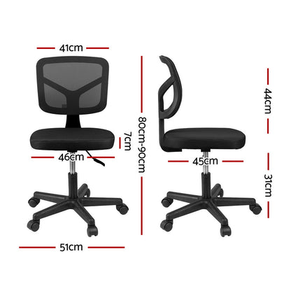 Artiss Armless Office Chair with Wheels, Ergonomic 360° Swivel Home Office Desk Chair, Height Adjustable Computer Task Chair with Fabric Back and Seat for Small Space, Black-Furniture &gt; Office &gt; Office &amp; Desk Chairs-PEROZ Accessories
