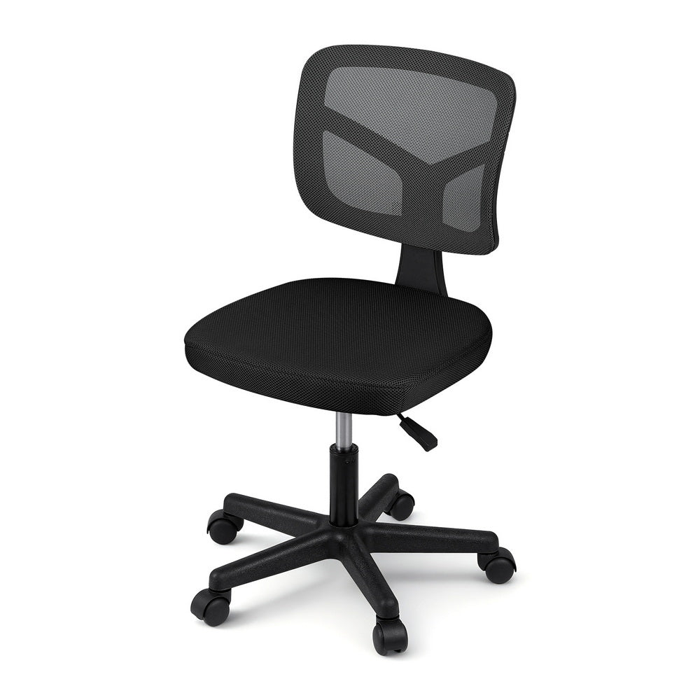 Artiss Armless Office Chair with Wheels, Ergonomic 360° Swivel Home Office Desk Chair, Height Adjustable Computer Task Chair with Fabric Back and Seat for Small Space, Black-Furniture &gt; Office &gt; Office &amp; Desk Chairs-PEROZ Accessories