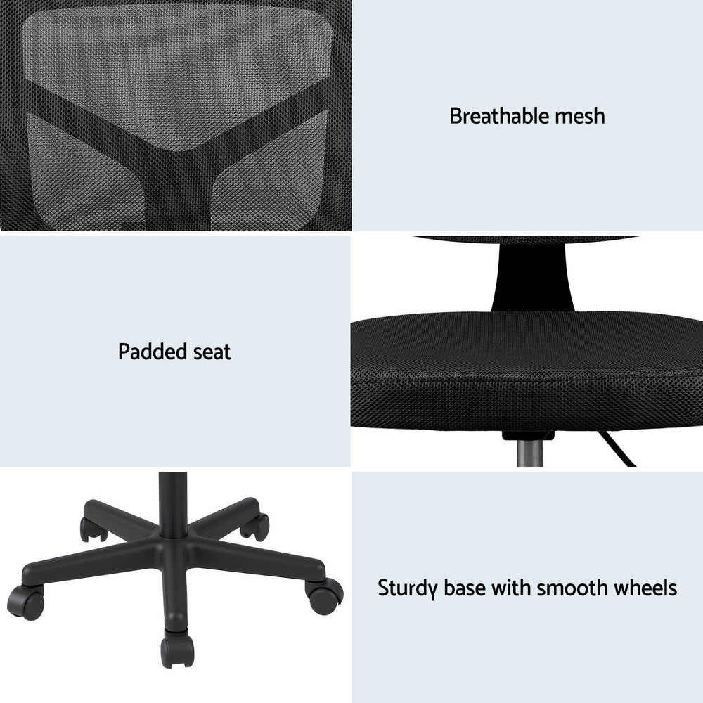 Artiss Armless Office Chair with Wheels, Ergonomic 360° Swivel Home Office Desk Chair, Height Adjustable Computer Task Chair with Fabric Back and Seat for Small Space, Black-Furniture &gt; Office &gt; Office &amp; Desk Chairs-PEROZ Accessories