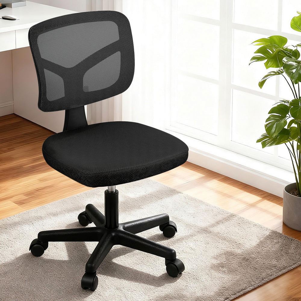 Artiss Armless Office Chair with Wheels, Ergonomic 360° Swivel Home Office Desk Chair, Height Adjustable Computer Task Chair with Fabric Back and Seat for Small Space, Black-Furniture &gt; Office &gt; Office &amp; Desk Chairs-PEROZ Accessories