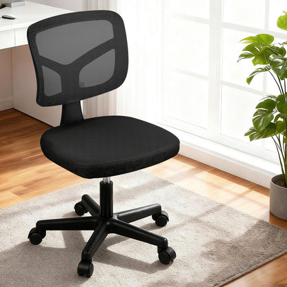 Artiss Armless Office Chair with Wheels, Ergonomic 360° Swivel Home Office Desk Chair, Height Adjustable Computer Task Chair with Fabric Back and Seat for Small Space, Black-Furniture &gt; Office &gt; Office &amp; Desk Chairs-PEROZ Accessories