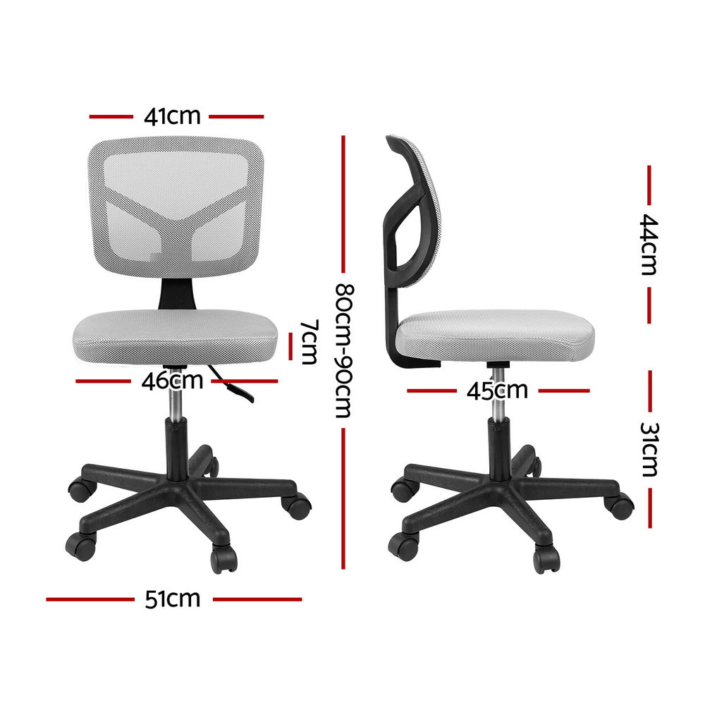 Artiss Armless Office Chair with Wheels, Ergonomic 360° Swivel Home Office Desk Chair, Height Adjustable Computer Task Chair with Fabric Back and Seat for Small Space, Grey-Furniture &gt; Office &gt; Office &amp; Desk Chairs-PEROZ Accessories