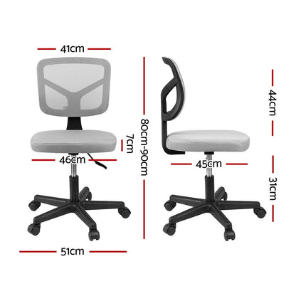 Artiss Armless Office Chair with Wheels, Ergonomic 360° Swivel Home Office Desk Chair, Height Adjustable Computer Task Chair with Fabric Back and Seat for Small Space, Grey-Furniture &gt; Office &gt; Office &amp; Desk Chairs-PEROZ Accessories