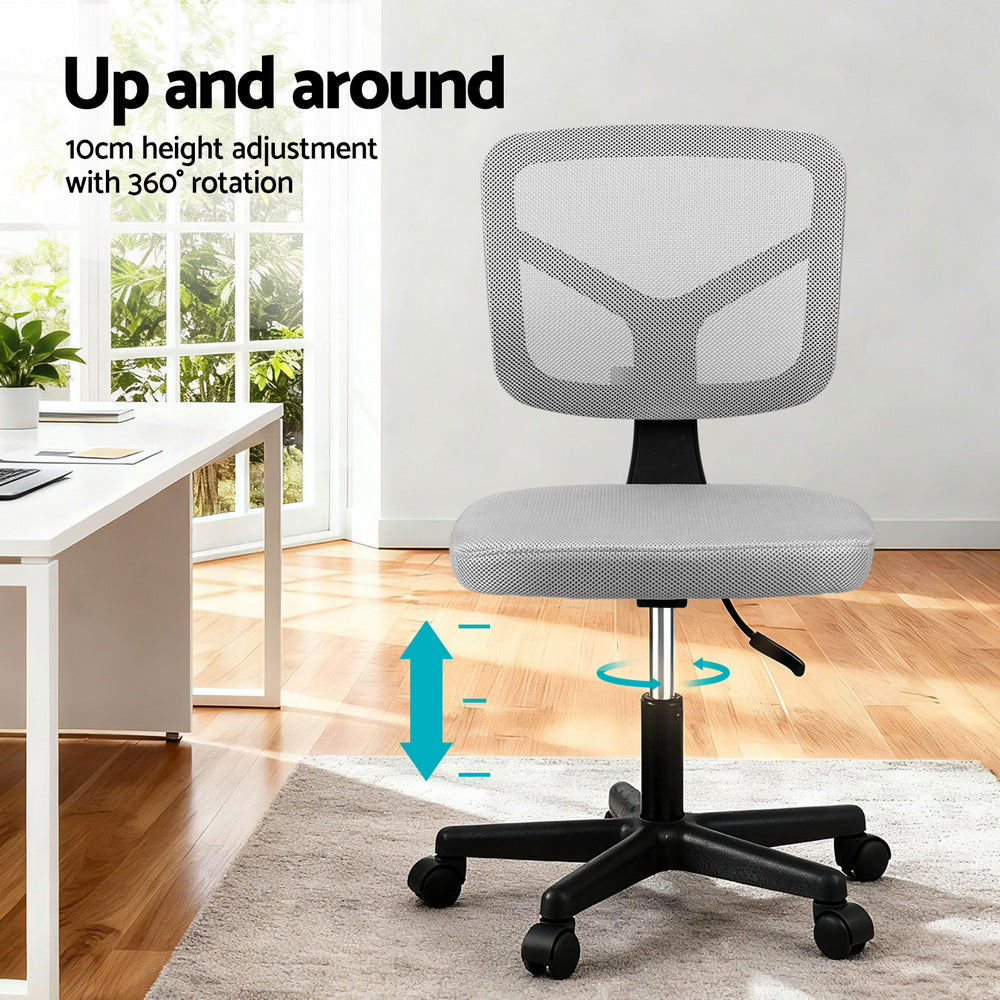 Artiss Armless Office Chair with Wheels, Ergonomic 360° Swivel Home Office Desk Chair, Height Adjustable Computer Task Chair with Fabric Back and Seat for Small Space, Grey-Furniture &gt; Office &gt; Office &amp; Desk Chairs-PEROZ Accessories