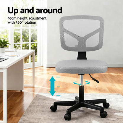 Artiss Armless Office Chair with Wheels, Ergonomic 360° Swivel Home Office Desk Chair, Height Adjustable Computer Task Chair with Fabric Back and Seat for Small Space, Grey-Furniture &gt; Office &gt; Office &amp; Desk Chairs-PEROZ Accessories