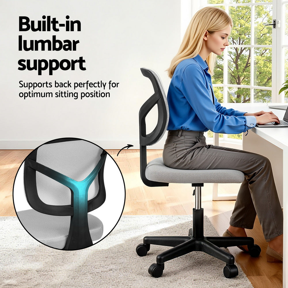 Artiss Armless Office Chair with Wheels, Ergonomic 360° Swivel Home Office Desk Chair, Height Adjustable Computer Task Chair with Fabric Back and Seat for Small Space, Grey-Furniture &gt; Office &gt; Office &amp; Desk Chairs-PEROZ Accessories