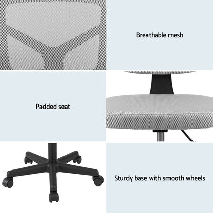 Artiss Armless Office Chair with Wheels, Ergonomic 360° Swivel Home Office Desk Chair, Height Adjustable Computer Task Chair with Fabric Back and Seat for Small Space, Grey-Furniture &gt; Office &gt; Office &amp; Desk Chairs-PEROZ Accessories