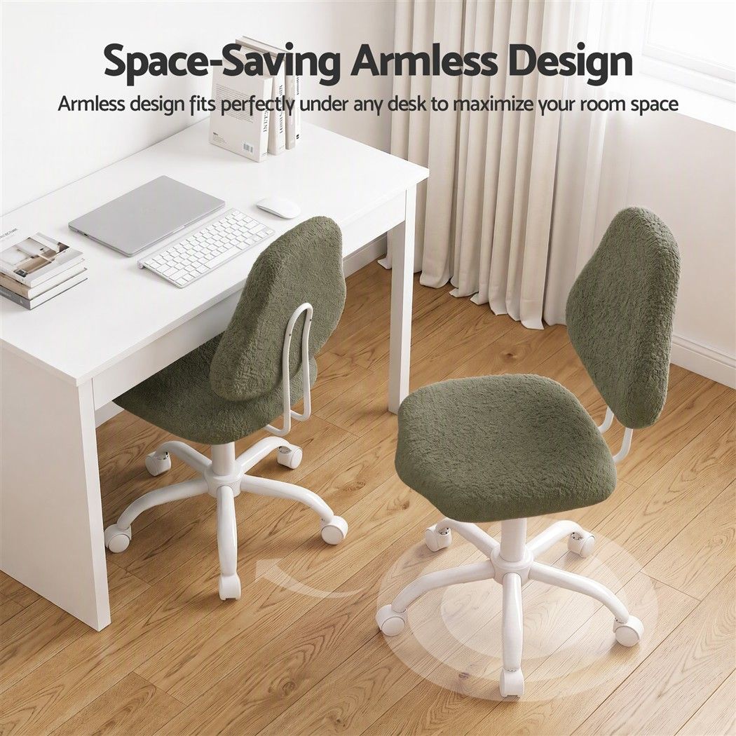 Artiss Armless Office Chair Ergonomic Soft Fleece Height Adjustable Vanity Desk Chair Green-Furniture > Office > Office &amp; Desk Chairs-PEROZ Accessories