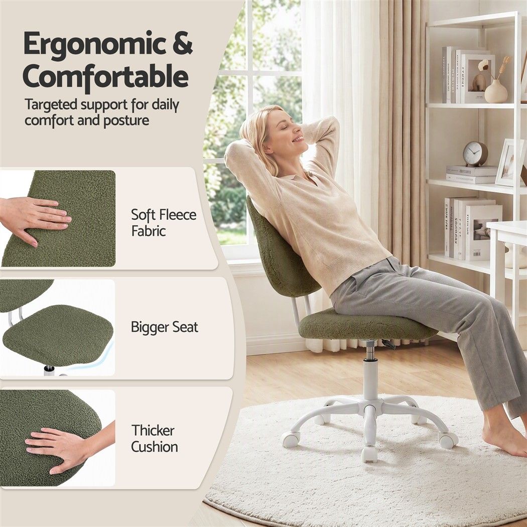 Artiss Armless Office Chair Ergonomic Soft Fleece Height Adjustable Vanity Desk Chair Green-Furniture > Office > Office &amp; Desk Chairs-PEROZ Accessories