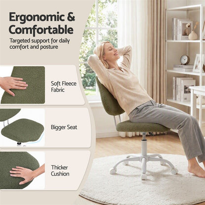 Artiss Armless Office Chair Ergonomic Soft Fleece Height Adjustable Vanity Desk Chair Green-Furniture > Office > Office &amp; Desk Chairs-PEROZ Accessories