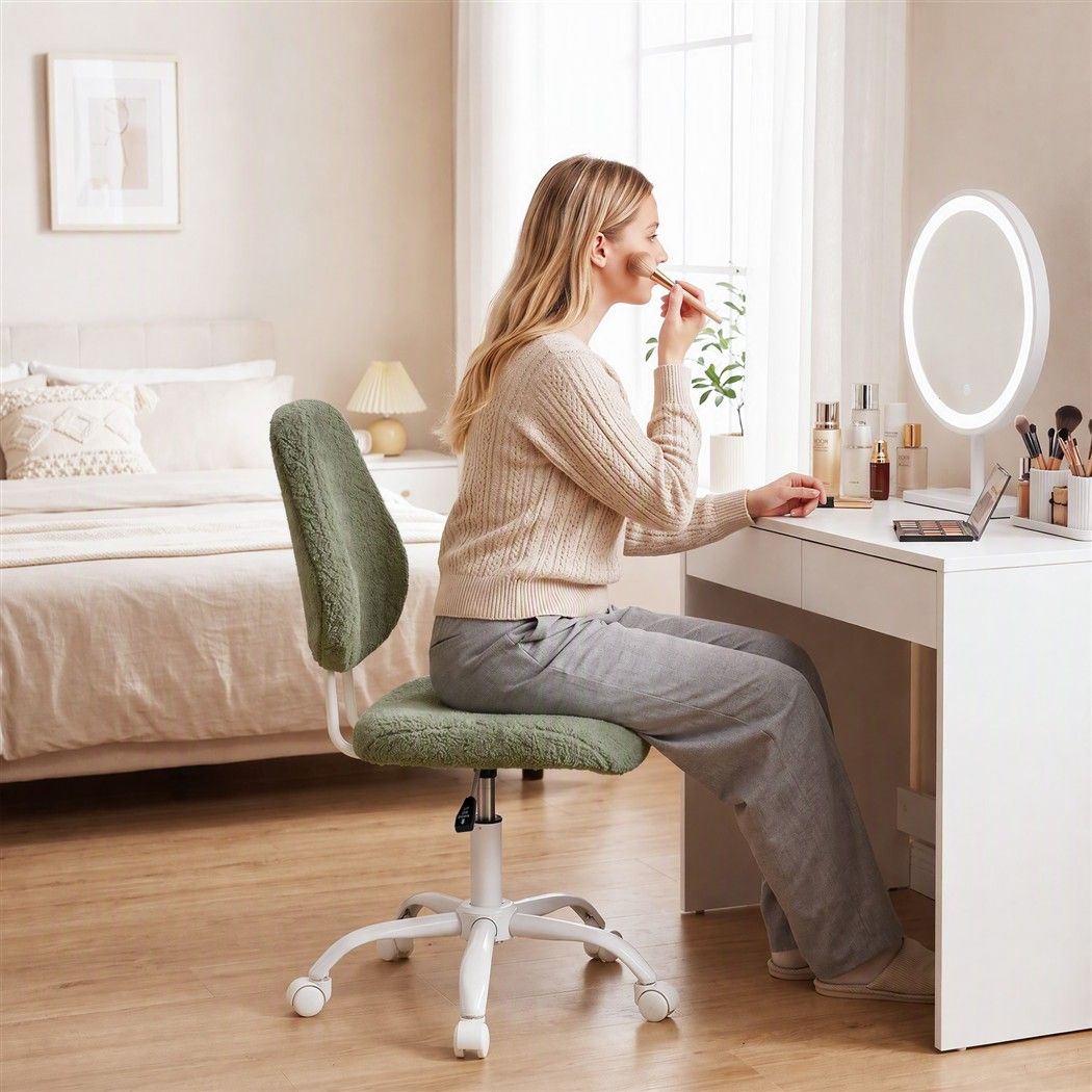 Artiss Armless Office Chair Ergonomic Soft Fleece Height Adjustable Vanity Desk Chair Green-Furniture > Office > Office &amp; Desk Chairs-PEROZ Accessories