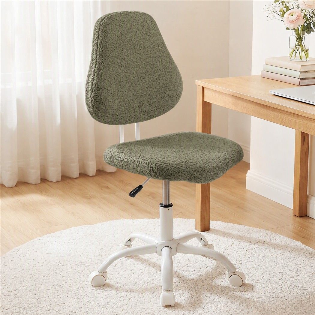 Artiss Armless Office Chair Ergonomic Soft Fleece Height Adjustable Vanity Desk Chair Green-Furniture > Office > Office &amp; Desk Chairs-PEROZ Accessories