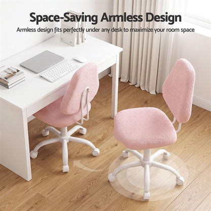 Artiss Armless Office Chair Ergonomic Soft Fleece Height Adjustable Vanity Desk Chair Pink-Furniture > Office > Office &amp; Desk Chairs-PEROZ Accessories