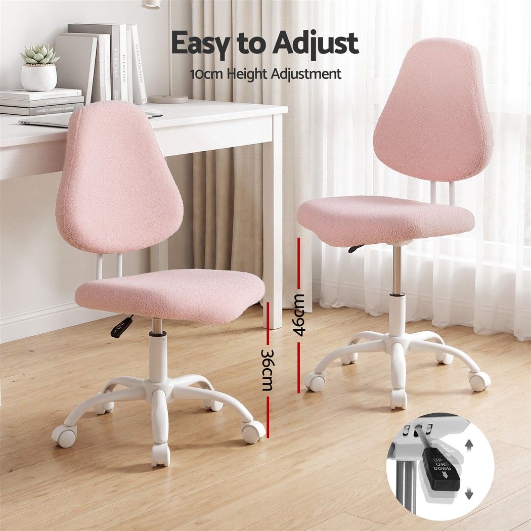 Artiss Armless Office Chair Ergonomic Soft Fleece Height Adjustable Vanity Desk Chair Pink-Furniture > Office > Office &amp; Desk Chairs-PEROZ Accessories