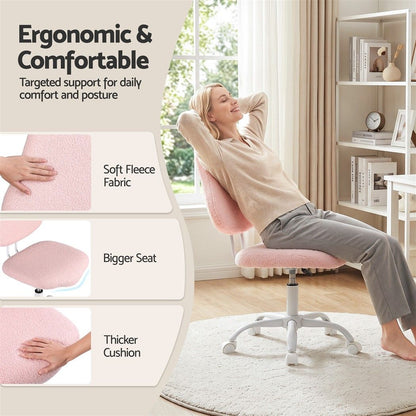 Artiss Armless Office Chair Ergonomic Soft Fleece Height Adjustable Vanity Desk Chair Pink-Furniture > Office > Office &amp; Desk Chairs-PEROZ Accessories