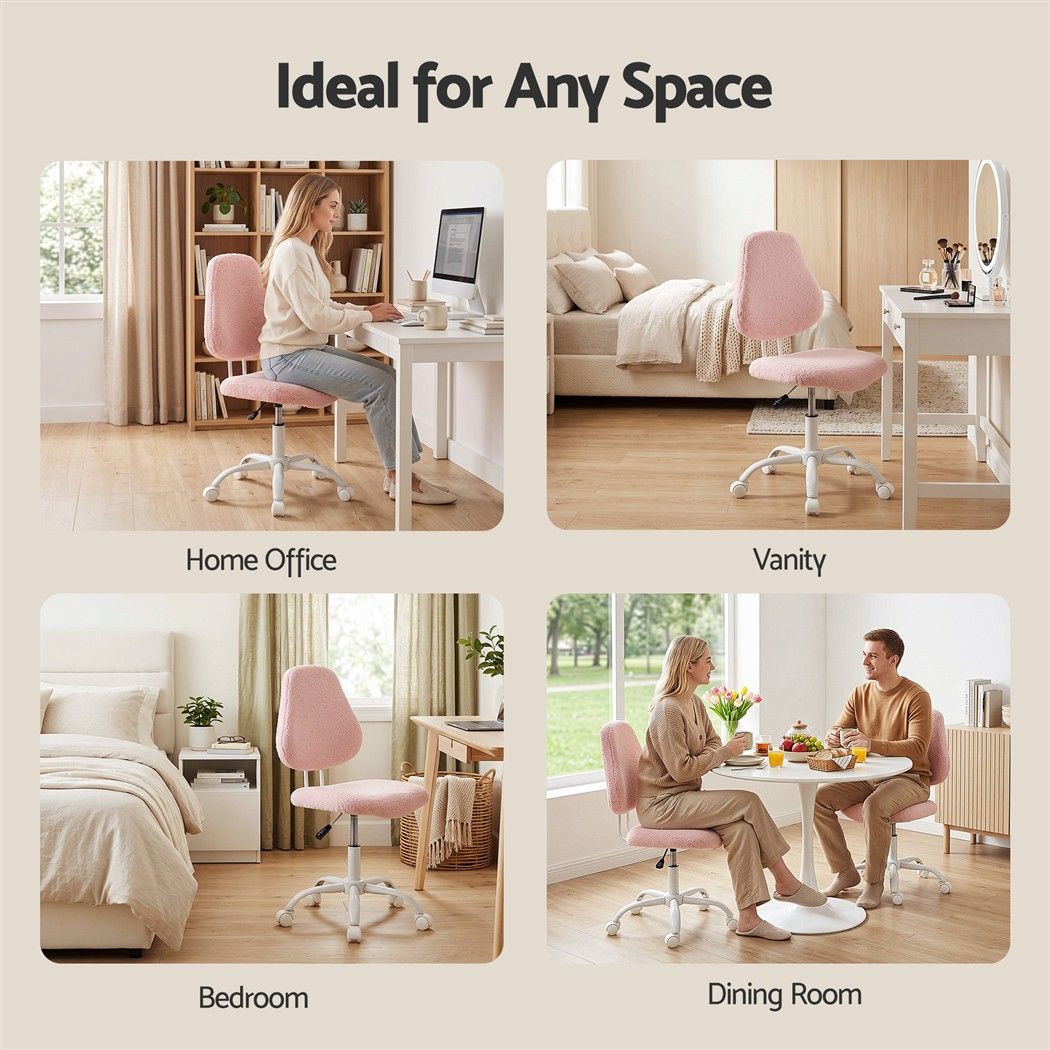 Artiss Armless Office Chair Ergonomic Soft Fleece Height Adjustable Vanity Desk Chair Pink-Furniture > Office > Office &amp; Desk Chairs-PEROZ Accessories