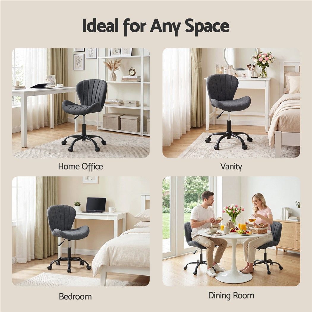 Artiss Ergonomic Office Chair Armless Height Adjustable Computer Desk Chair Fabric Dark Grey