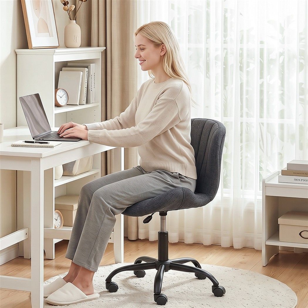 Artiss Ergonomic Office Chair Armless Height Adjustable Computer Desk Chair Fabric Dark Grey