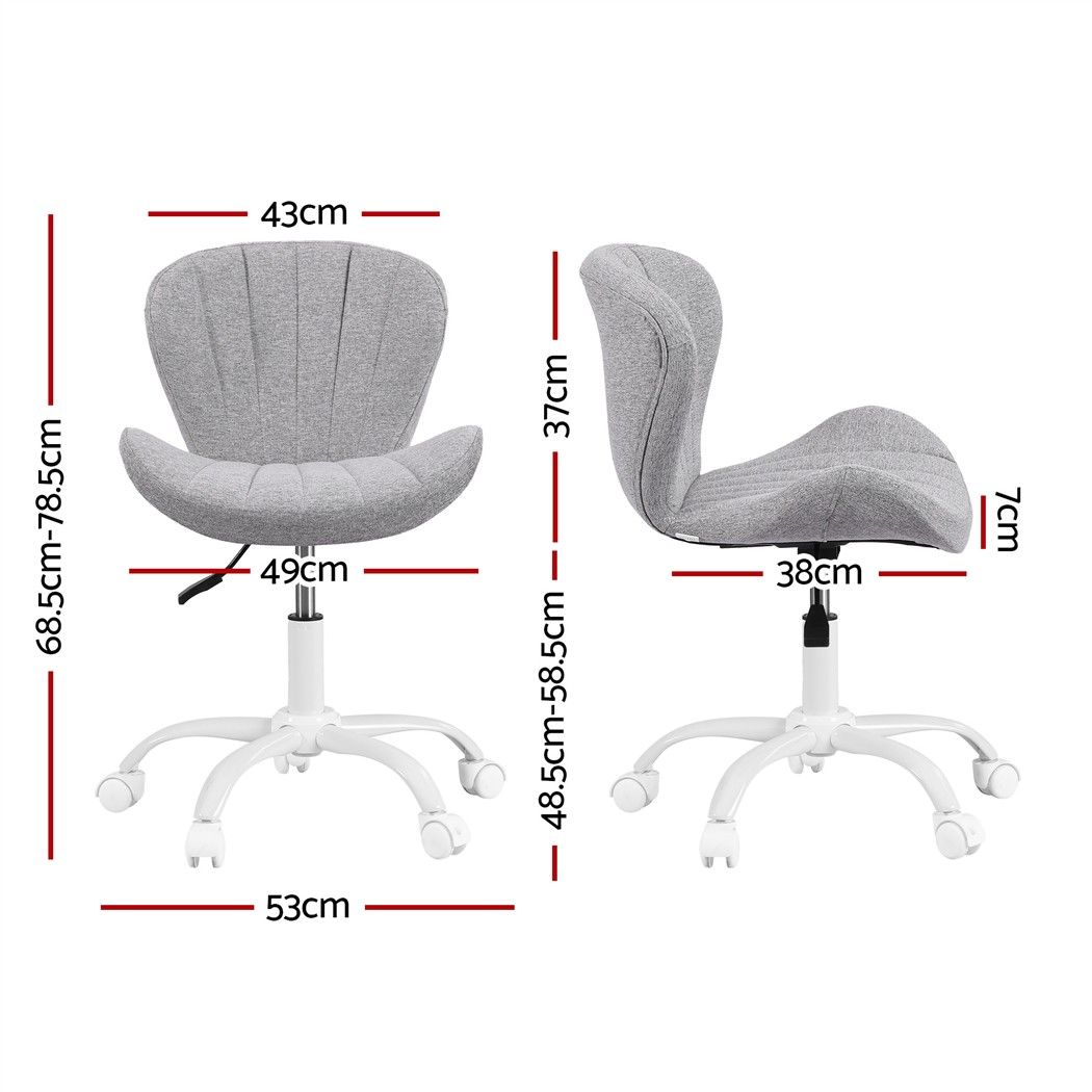 Artiss Ergonomic Office Chair Armless Height Adjustable Computer Desk Chair Fabric Light Grey