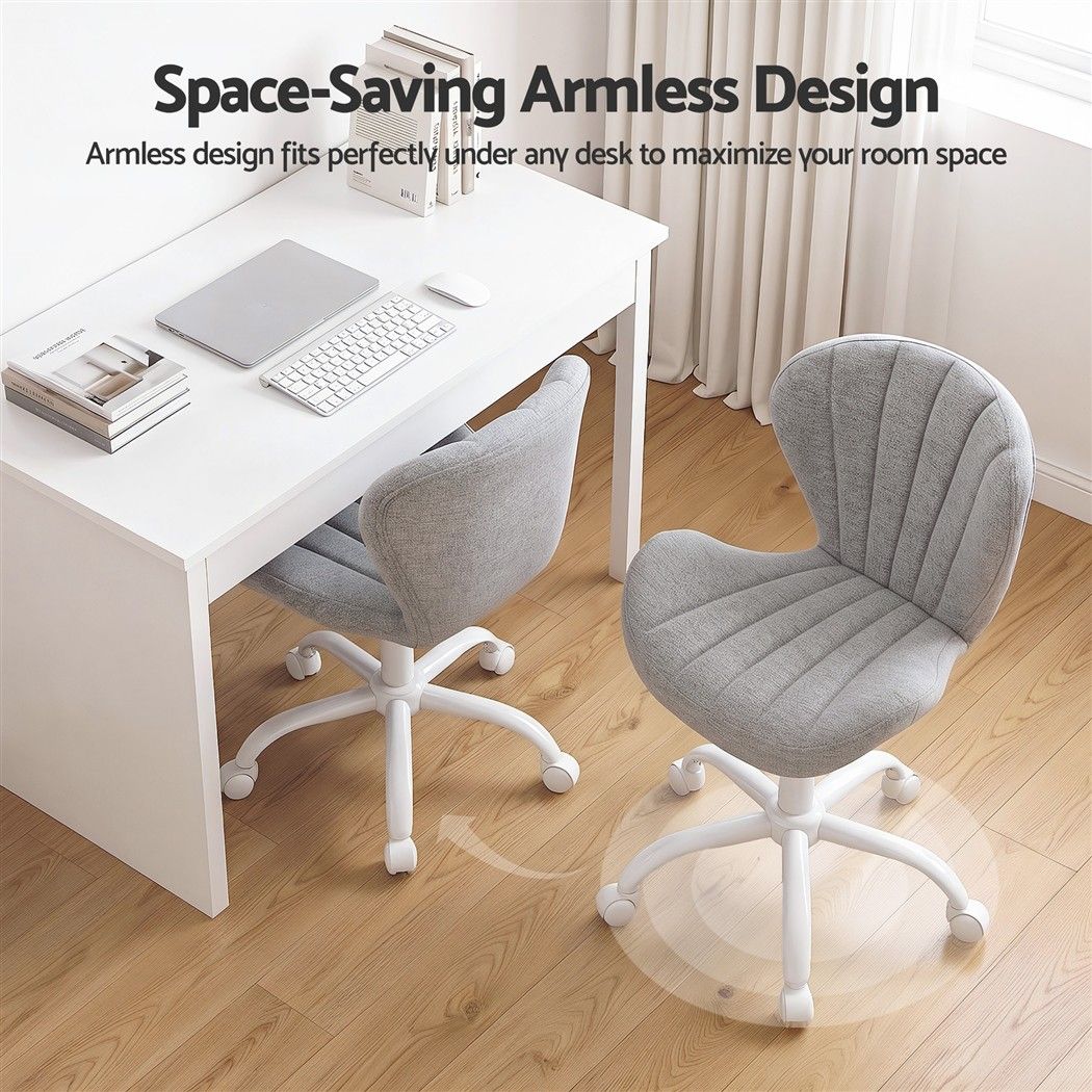 Artiss Ergonomic Office Chair Armless Height Adjustable Computer Desk Chair Fabric Light Grey