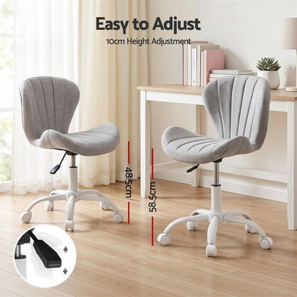 Artiss Ergonomic Office Chair Armless Height Adjustable Computer Desk Chair Fabric Light Grey