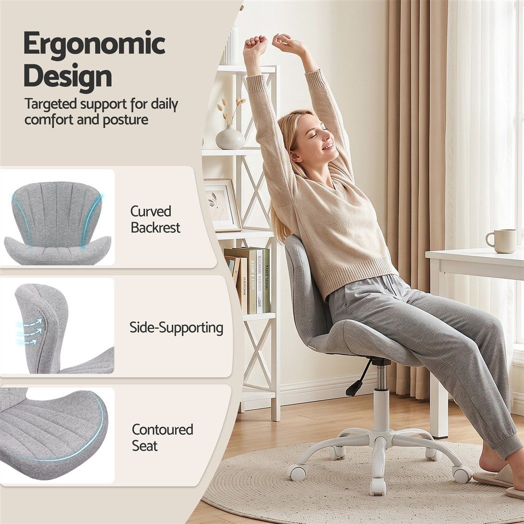 Artiss Ergonomic Office Chair Armless Height Adjustable Computer Desk Chair Fabric Light Grey