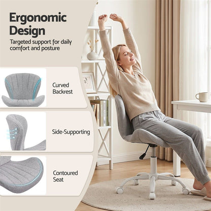 Artiss Ergonomic Office Chair Armless Height Adjustable Computer Desk Chair Fabric Light Grey