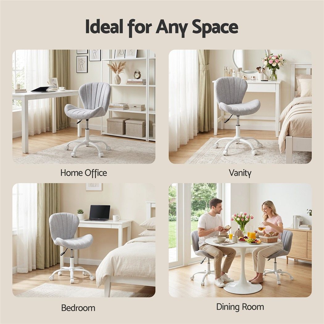 Artiss Ergonomic Office Chair Armless Height Adjustable Computer Desk Chair Fabric Light Grey