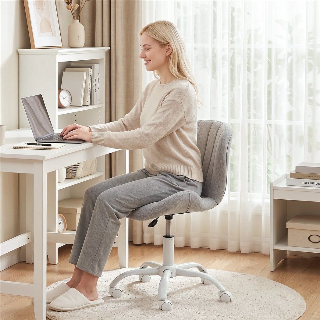 Artiss Ergonomic Office Chair Armless Height Adjustable Computer Desk Chair Fabric Light Grey