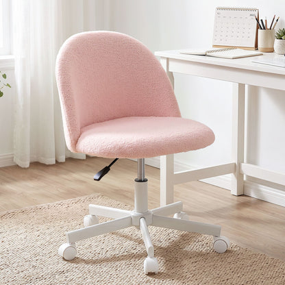 Artiss Office Chair Armless Swivel Vanity Desk Chair with Wheels Teddy Fleece Pink-Furniture > Office > Office &amp; Desk Chairs-PEROZ Accessories