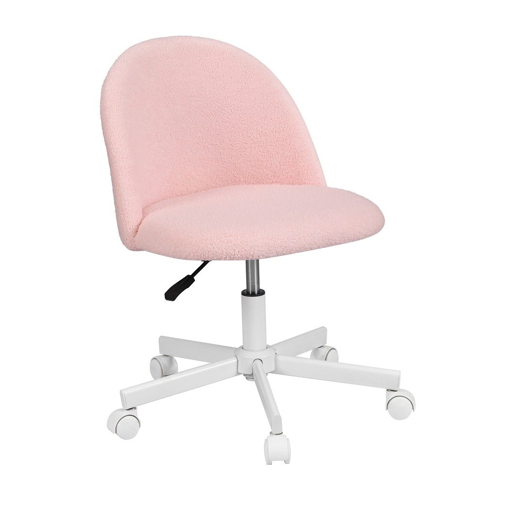 Artiss Office Chair Armless Swivel Vanity Desk Chair with Wheels Teddy Fleece Pink-Furniture > Office > Office &amp; Desk Chairs-PEROZ Accessories