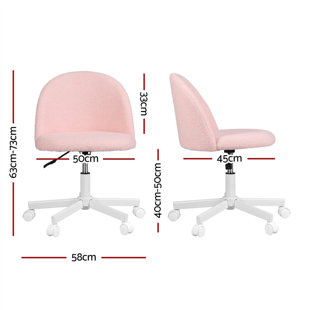 Artiss Office Chair Armless Swivel Vanity Desk Chair with Wheels Teddy Fleece Pink-Furniture > Office > Office &amp; Desk Chairs-PEROZ Accessories