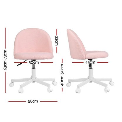 Artiss Office Chair Armless Swivel Vanity Desk Chair with Wheels Teddy Fleece Pink-Furniture > Office > Office &amp; Desk Chairs-PEROZ Accessories