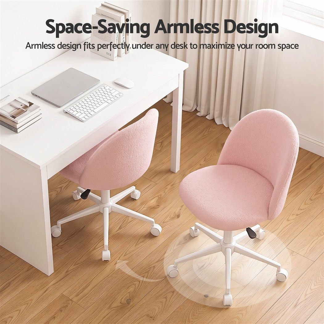 Artiss Office Chair Armless Swivel Vanity Desk Chair with Wheels Teddy Fleece Pink-Furniture > Office > Office &amp; Desk Chairs-PEROZ Accessories