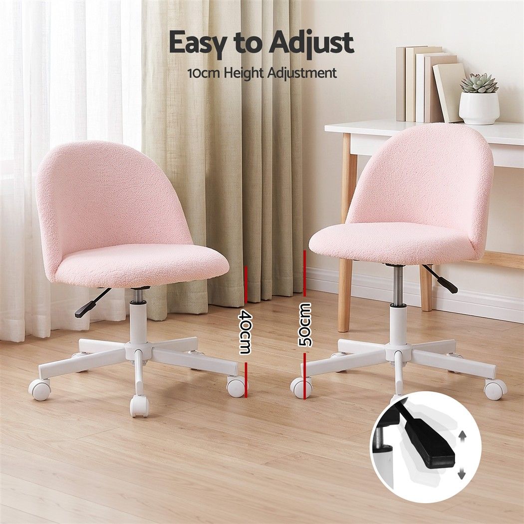 Artiss Office Chair Armless Swivel Vanity Desk Chair with Wheels Teddy Fleece Pink-Furniture > Office > Office &amp; Desk Chairs-PEROZ Accessories