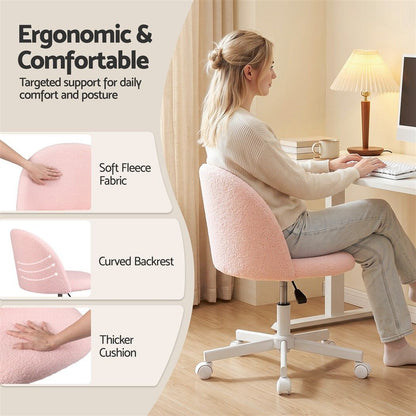 Artiss Office Chair Armless Swivel Vanity Desk Chair with Wheels Teddy Fleece Pink-Furniture > Office > Office &amp; Desk Chairs-PEROZ Accessories