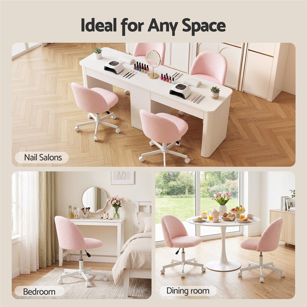Artiss Office Chair Armless Swivel Vanity Desk Chair with Wheels Teddy Fleece Pink-Furniture > Office > Office &amp; Desk Chairs-PEROZ Accessories