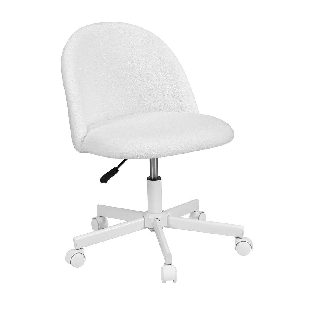Artiss Office Chair Armless Swivel Vanity Desk Chair with Wheels Teddy Fleece White-Furniture > Office > Office &amp; Desk Chairs-PEROZ Accessories