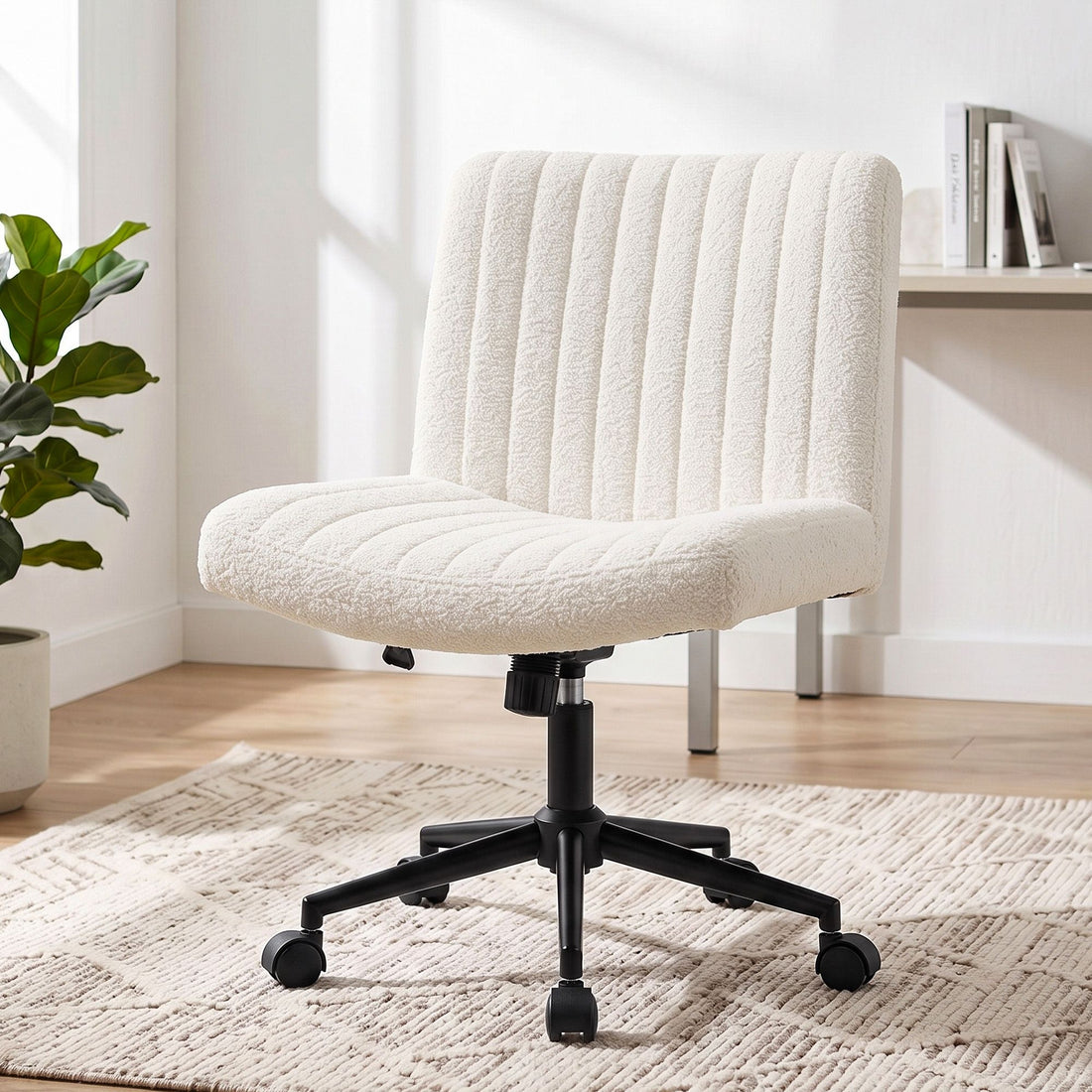 Artiss Armless Cross Legged Office Chair Wide Seat Vanity Chair Teddy Fleece Beige-Furniture > Office > Office &amp; Desk Chairs-PEROZ Accessories